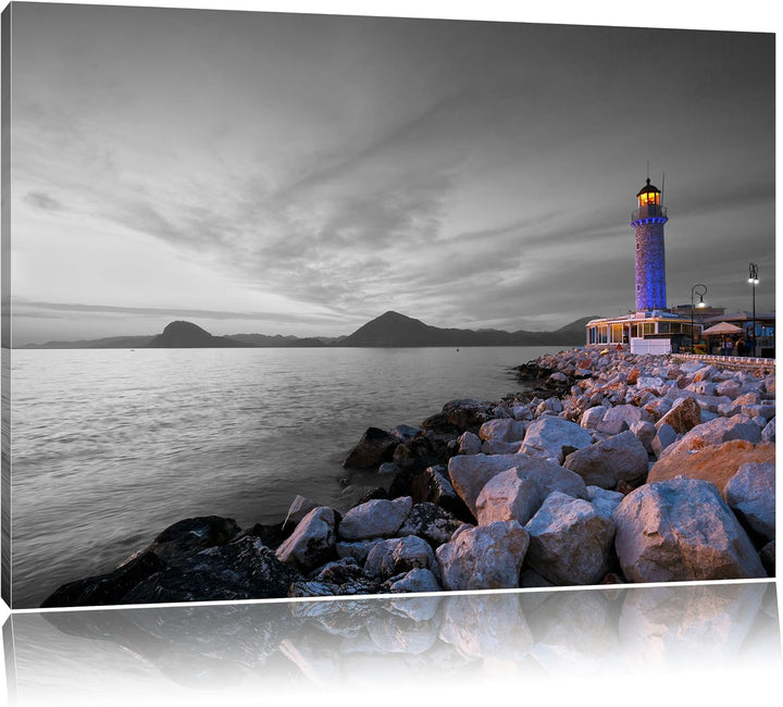 Romantischer Leuchtturm bei Ebbe schwarz/weiss Format: 100x70 auf Leinwand, XXL riesige Bilder ferti