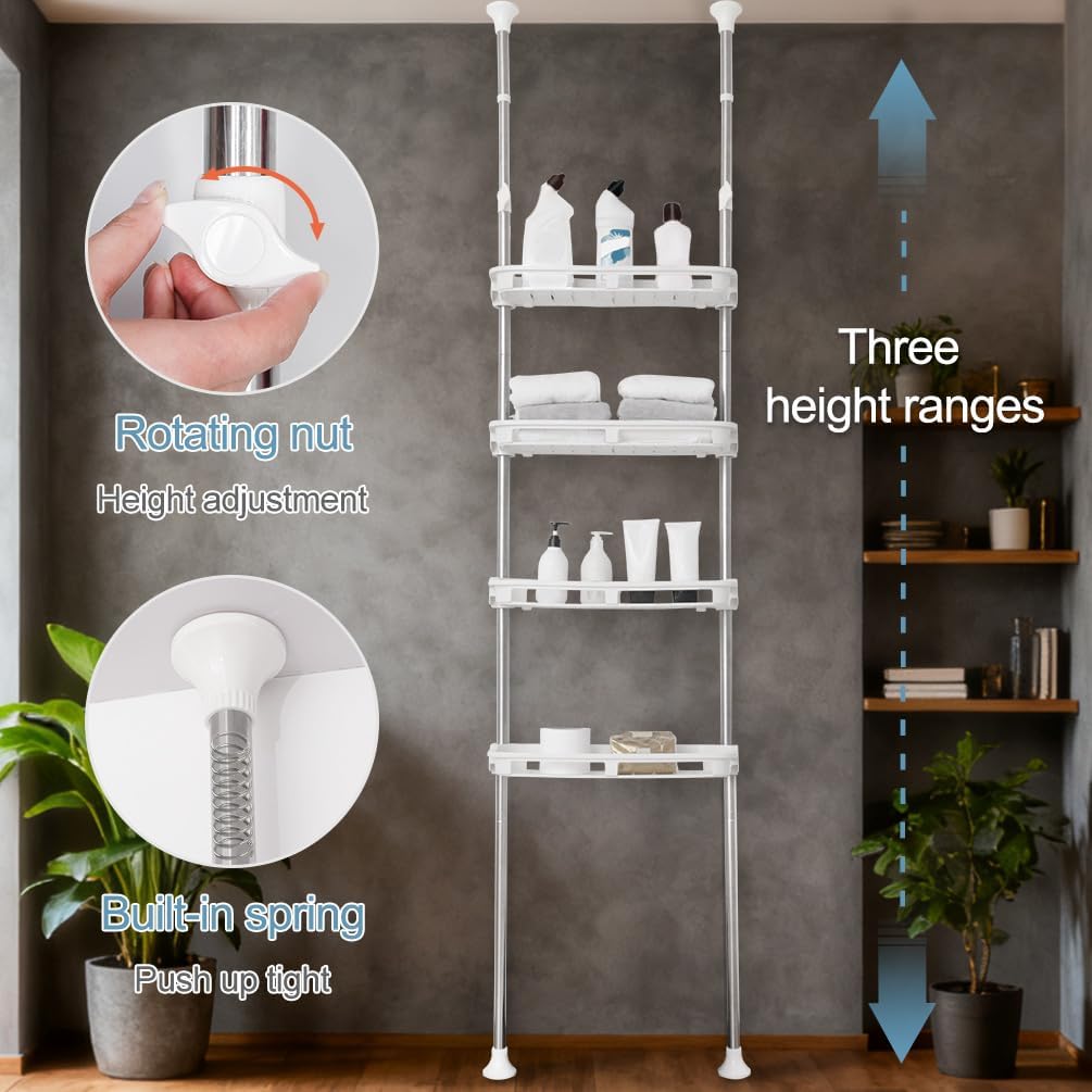 BAOYOUNI Teleskop Badregal mit 4 Offene Ablagekörbe, Regal über Toilette aus Metall und Kunststoff,