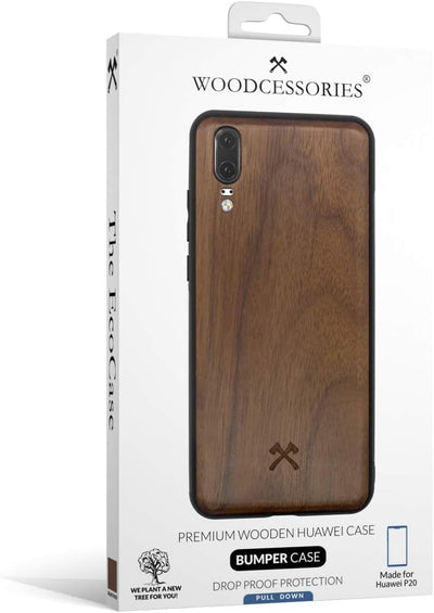 Woodcessories - Hülle Kompatibel Mit Huawei P20 Aus Echtem Holz - EcoBump Case (Walnuss)