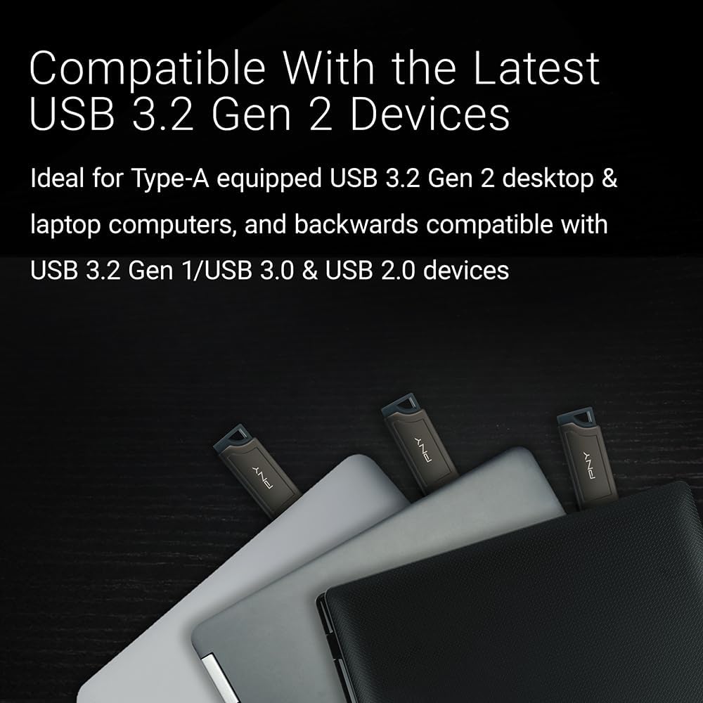 PNY 256GB PRO Elite V2 USB 3.2 Gen 2 Flash-Laufwerk, bis zu 600 MB/s Lesegeschwindigkeit, Dunkelgrau