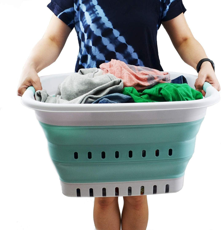 SAMMART 37L Collapsible Plastic Laundry Basket - Foldable Pop Up Storage Container/Organizer - Porta