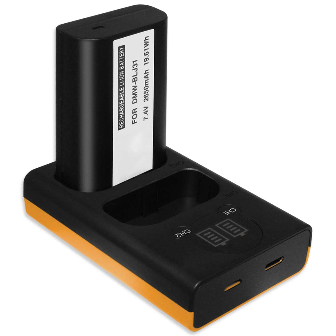 1x Akku 2650 mAh + Dual-Ladegerät (USB, mit LCD) für DMW-BLJ31 kompatibel mit Panasonic Lumix DC-S1,