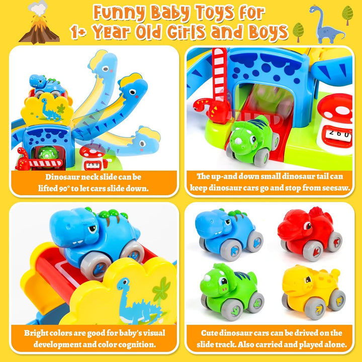 XIAPIA Baby Spielzeug ab 1 2 Jahr Dino Auto Kugelbahn, Geschenk für Junge Mädchen zum 1. Geburtstag,