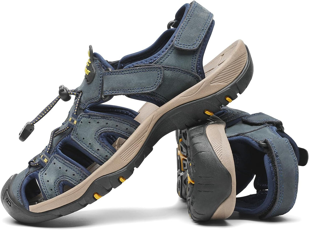 FLARUT Sandalen Herren Outdoorsandalen Trekkingsandalen Wander | Echtleder,Geschlossene Zehe,Rutschf