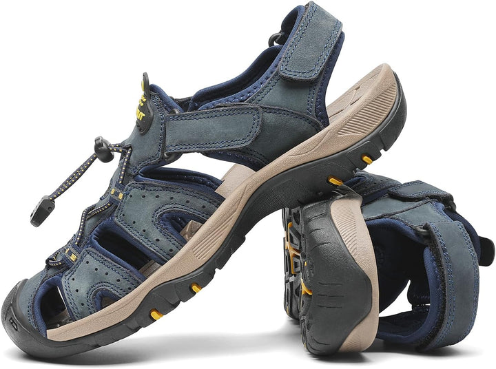 FLARUT Sandalen Herren Outdoorsandalen Trekkingsandalen Wander | Echtleder,Geschlossene Zehe,Rutschf