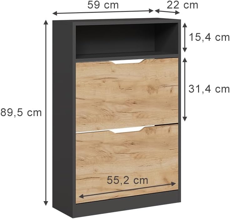 Vicco Schuhkipper Luca, Anthrazit/Goldkraft Eiche, 22 x 89.5 cm mit 2 Fächern Anthrazit/Goldkraft Ei