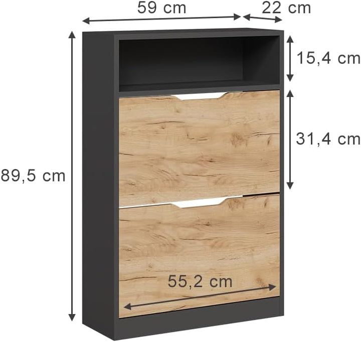 Vicco Schuhkipper Luca, Anthrazit/Goldkraft Eiche, 22 x 89.5 cm mit 2 Fächern Anthrazit/Goldkraft Ei