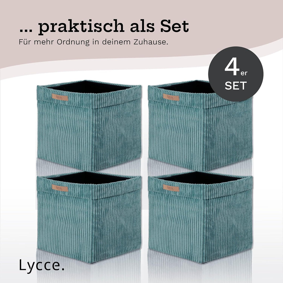 Kallax Boxen Cordstoff 4er Set | faltbare Aufbewahrungsboxen 33 x 33 x H31 cm mit abnehmbarem Cordbe