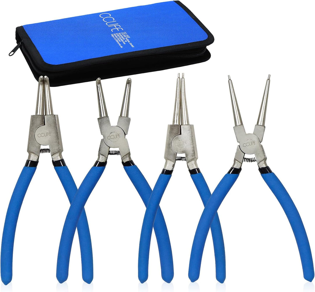 CCLIFE 4tlg Sprengringzangen Seegeringzange Set 225mm Zange Gerade & Gebogen für Sicherungsring Inne