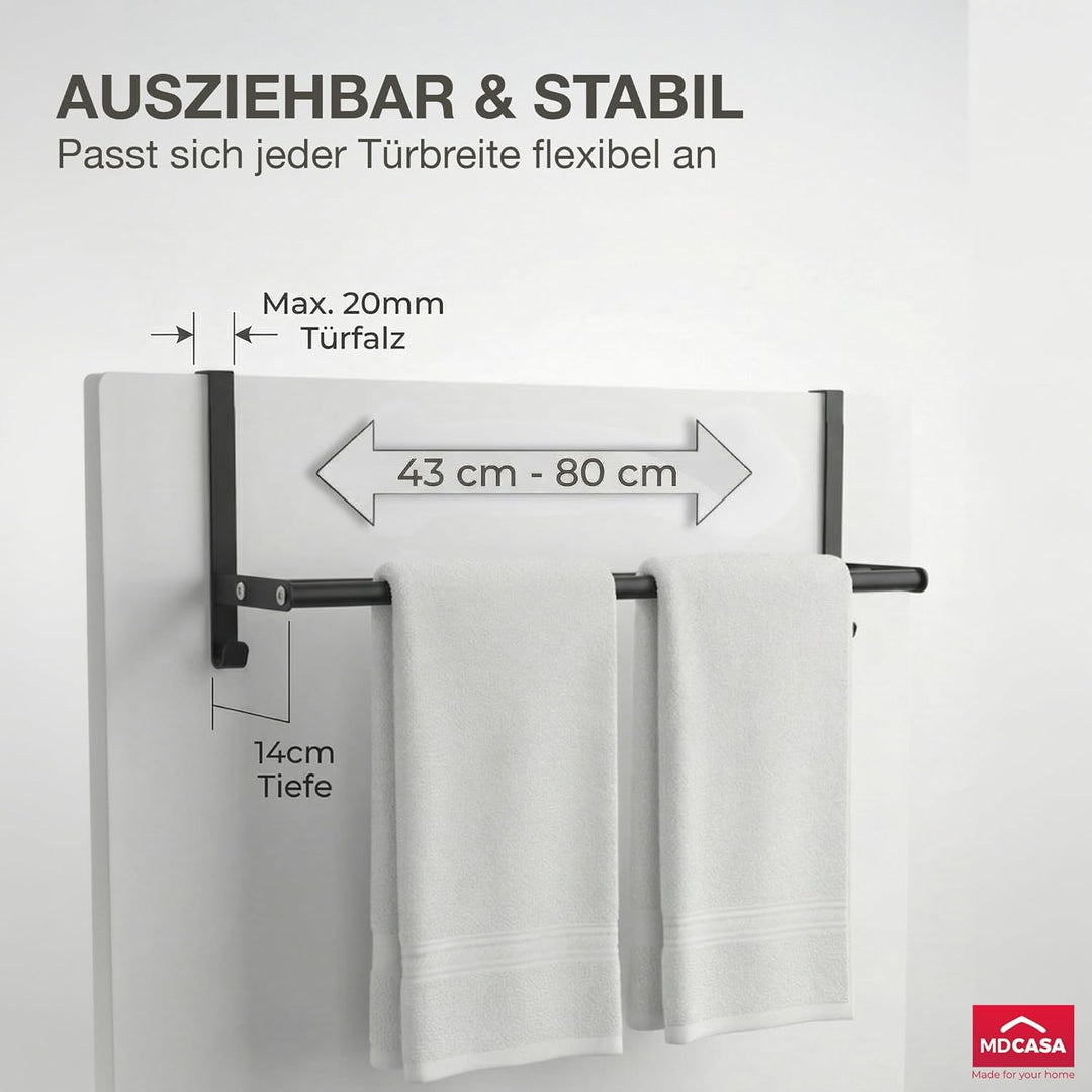MDCASA Handtuchstange I Handtuchhalter ohne Bohren & verstellbar inkl. Kratzschutz I Stabiler Handtu