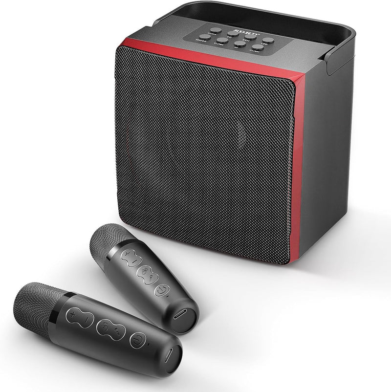 MusyVocay Karaoke-System, Mini-Bluetooth-Lautsprechersystem mit 2 Mini-Mikrofonen, tragbarer Sound-L