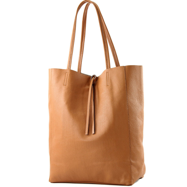 modamoda de T163 Damen Leder Shopper Schultertasche, handmade in Italy Cognac2021, Cognac2021