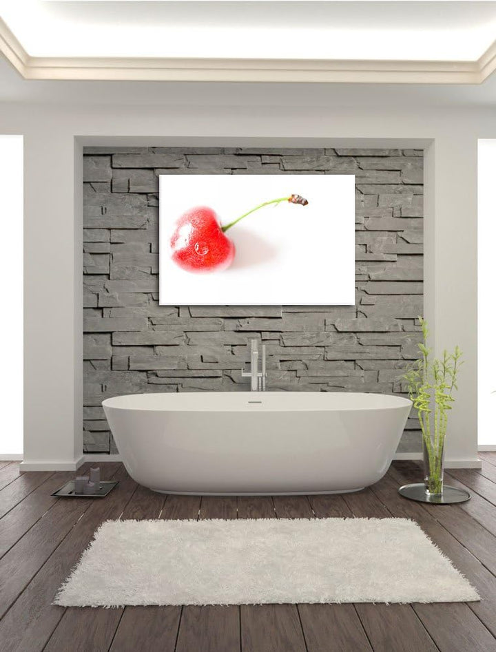 Pixxprint kleine Kirsche auf Leinwand, XXL riesige Bilder fertig gerahmt mit Keilrahmen, Kunstdruck