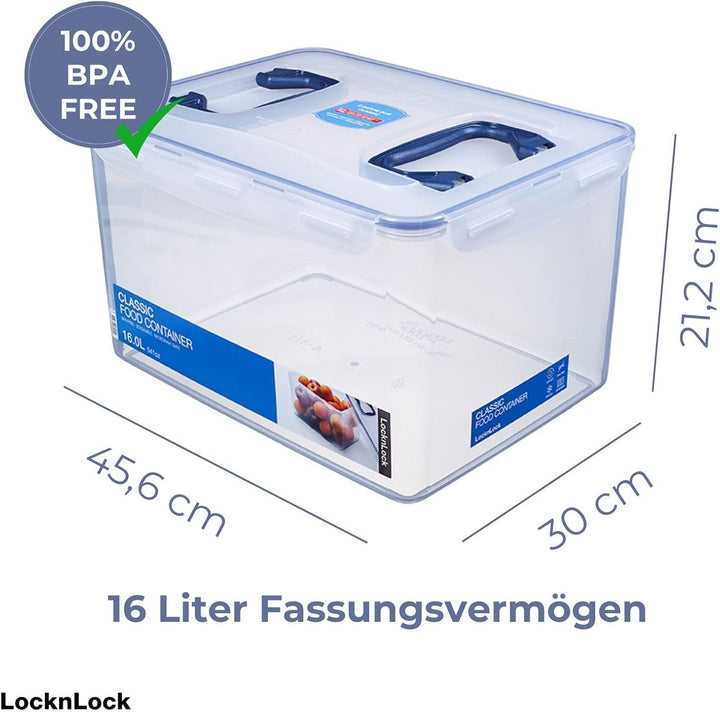 LocknLock PP CLASSIC Aufbewahrungsbox mit Deckel und Griffen | 16 L, 361 x 274 x 212 mm | 100 % Luft