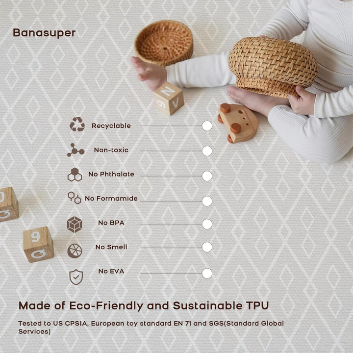 BanaSuper Baby Spielmatte Boho-Stil, 200x140x1,5cm Krabbelmatte im Bohemian Design, EN71 Zertifizier