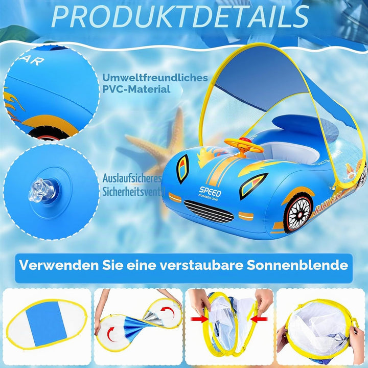 Schwimmring für Kinder, Schwimmhilfe mit Abnehmbarem Sonnendach, Schwimmreifen für Kinder Verstellba