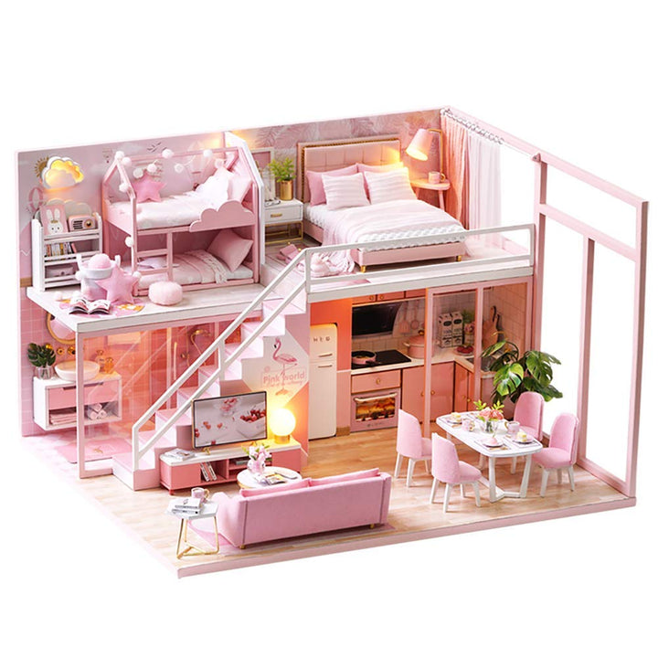 CUTEROOM DIY Miniatur Puppenhaus Kits mit Möbeln, Hölzernes Puppenhaus-Kit mit Musik-Bewegung und LE