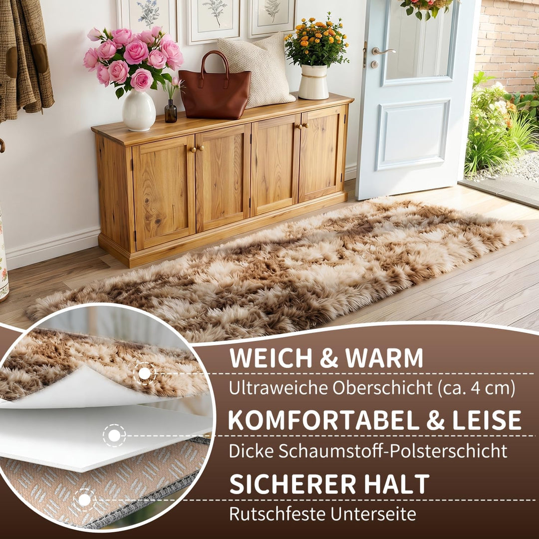 VOFUSHON Wohnzimmer Hochflor Teppich,Shaggy Flur Läufer Teppich Modern Flauschiger Weich Bunte Batik