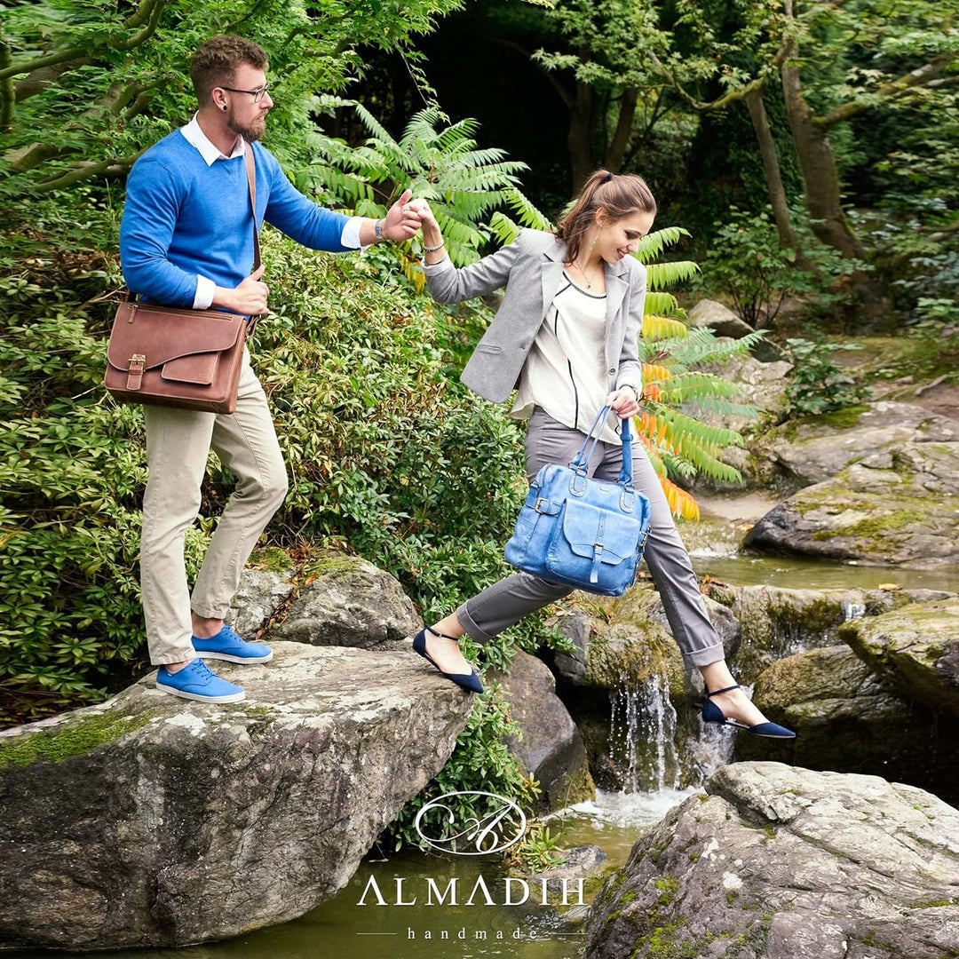 ALMADIH Leder Aktentasche Messenger *JON* handgefertigt aus robustem Premium Rindsleder braun Vintag