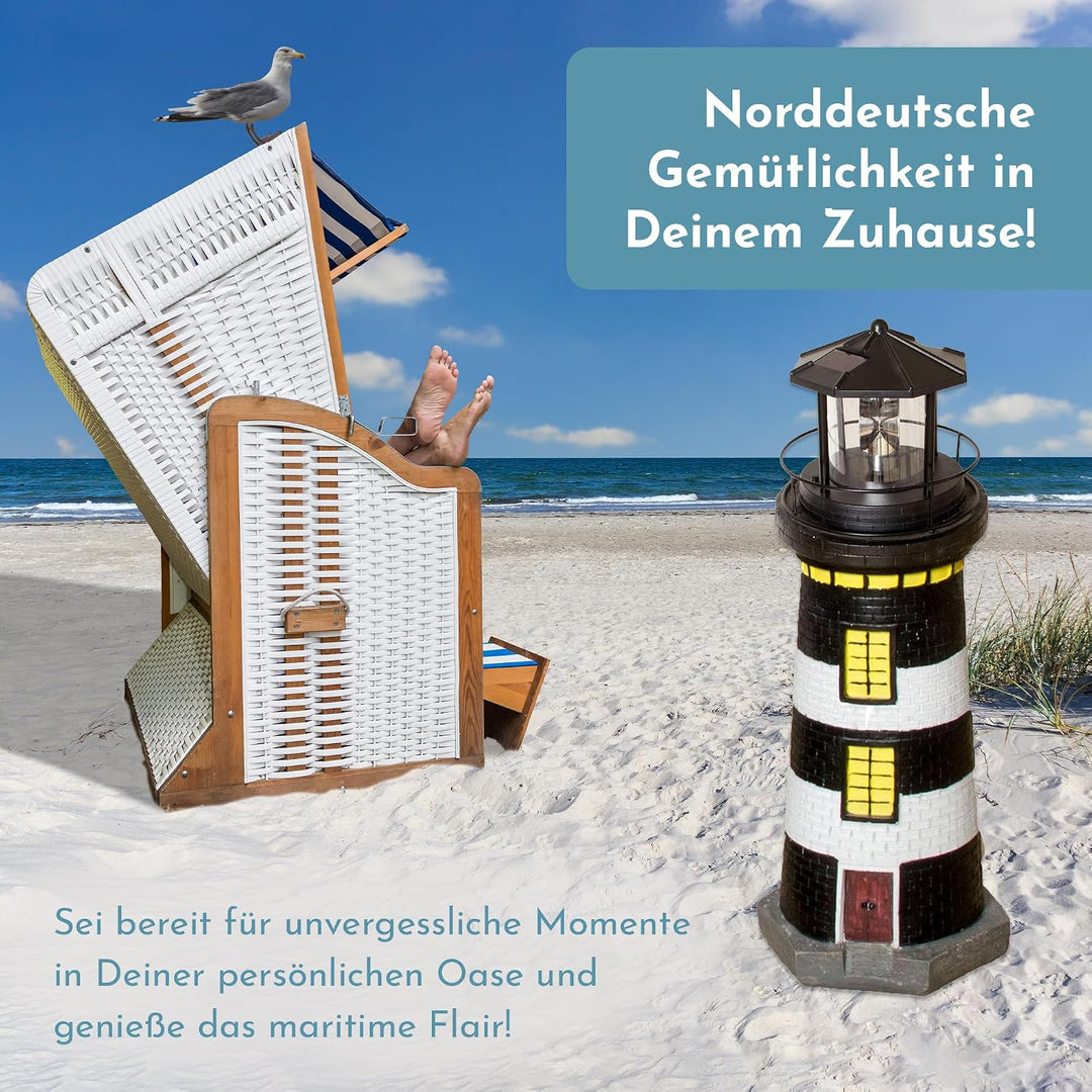 NATIV LED Solar-Leuchtturm mit rotierender Leuchte, handgefertiger Dekoturm für den Aussenbereich, 3