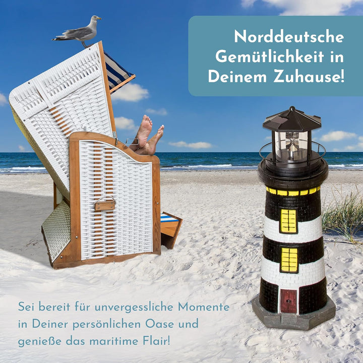 NATIV LED Solar-Leuchtturm mit rotierender Leuchte, handgefertiger Dekoturm für den Aussenbereich, 3