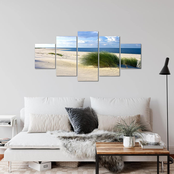 Runa Art Wandbilder Strand Meer 5 Teilig Bild auf Vlies Leinwand Deko Schlafzimmer Wohnzimmer Panora