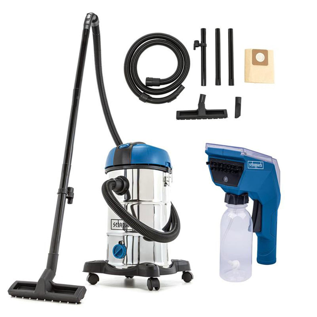 Scheppach 3in1 Nass- & Trockensauger NTS30v2 Set mit Polsterreinigungsbürste | 9 tlg. Zubehör | Nass