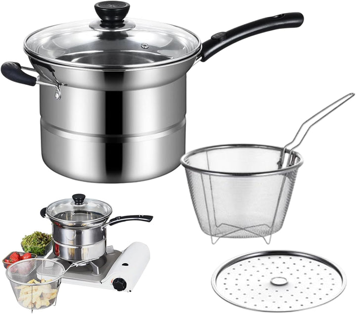 Deep Fryer Topf, Edelstahl, Bratpfanne, 20,6 x 14,3 cm, multifunktionaler Strainer im Lieferumfang e