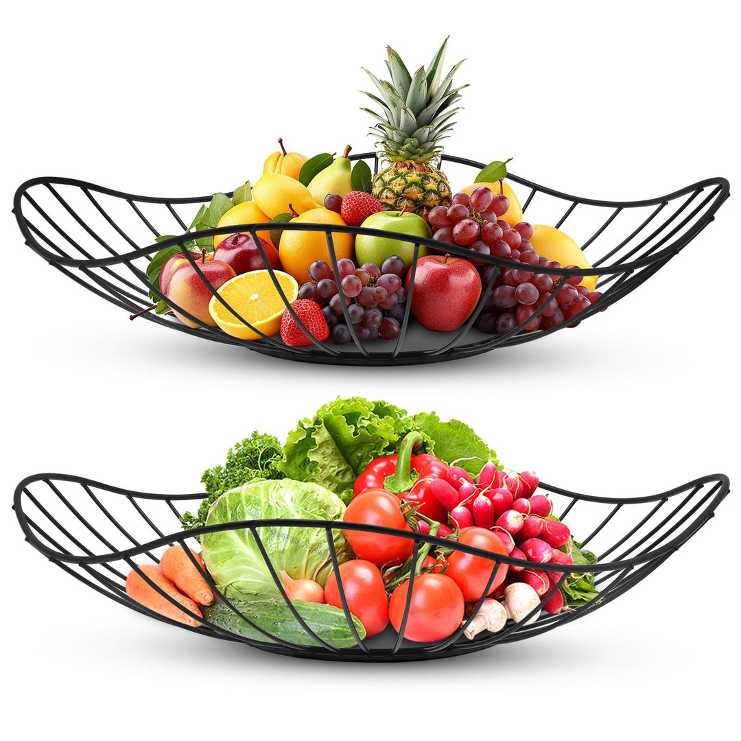 2er Set Obstkörbe Metall Schwarz – Moderne Drahtkörbe für Obst & Gemüse, Deko Fruchtkorb für Küche &