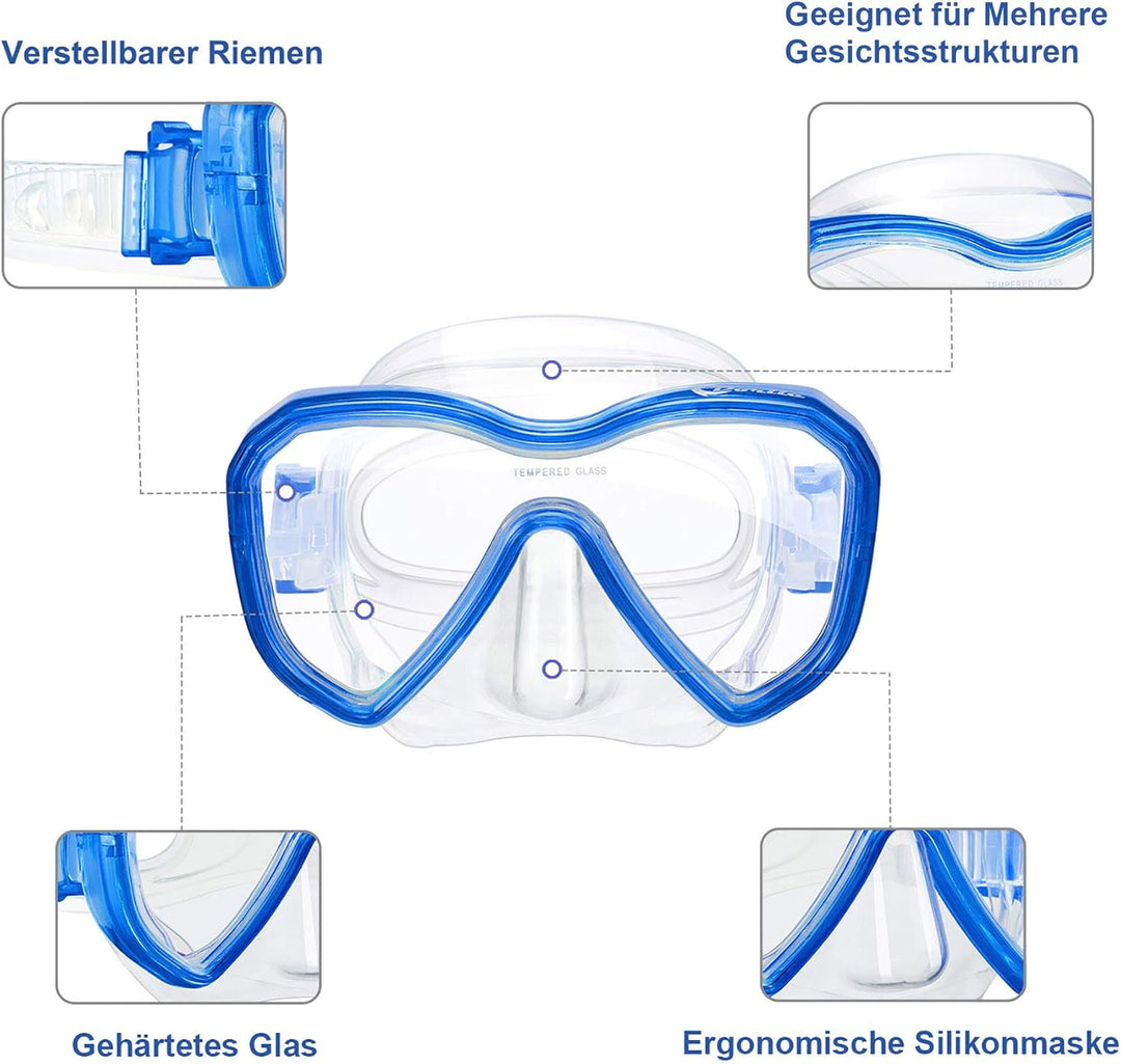 Dorlle Kinder Schnorchelset Tauchset Schnorchelmaske mit 3-Kanal Premium Dry Schnorchel und Anti-Lec