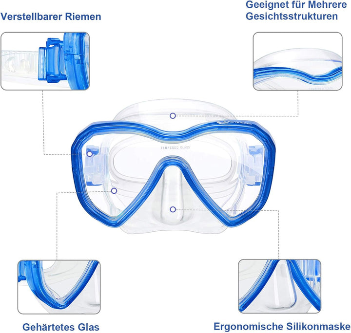 Dorlle Kinder Schnorchelset Tauchset Schnorchelmaske mit 3-Kanal Premium Dry Schnorchel und Anti-Lec