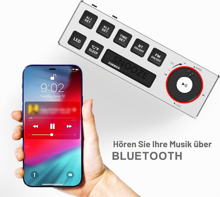 iTOMA Wecker mit FM-Radio, USB-Aufladung, 1.8'' Ice Blue LED-Anzeige, Nachtlicht, Dual Alarm, Snooze