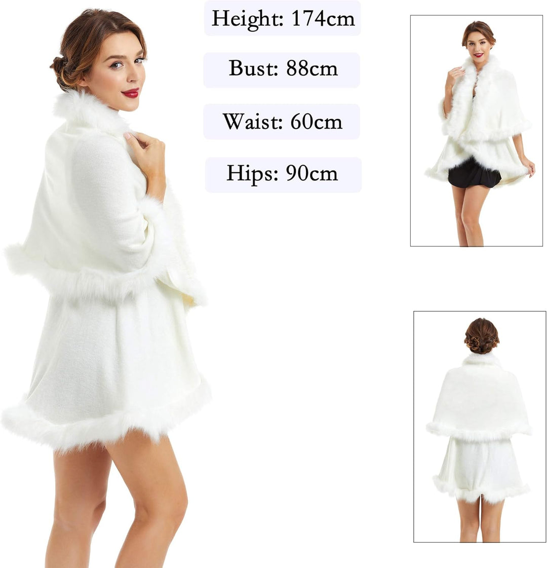 ZLYC Damen Winter Kunstpelz Poncho Strick Schal Stola Warm Cape Cardigan Weiss, Weiss