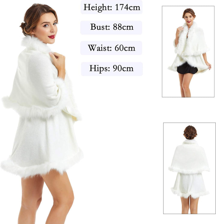 ZLYC Damen Winter Kunstpelz Poncho Strick Schal Stola Warm Cape Cardigan Weiss, Weiss