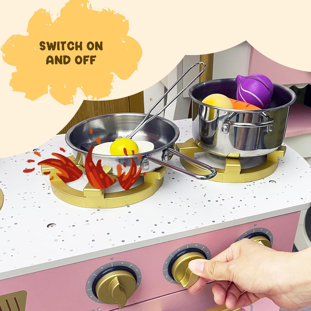 Hölzerne Kinderküche, Kinderspielküche mit Spüle Herd Backofen, Holzküche Spielzeugküche, Spielküche