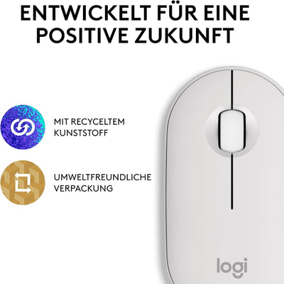 Logitech Pebble Mouse 2 M350s schlanke kabellose Bluetooth-Maus, mobil, leicht, anpassbare Taste, le