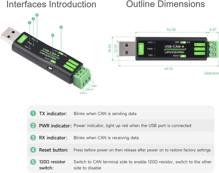 USB zu CAN Adapter Analysator CAN Bus Konverter Basierend auf STM32 Chip, Unterstützt Windows 11/10/