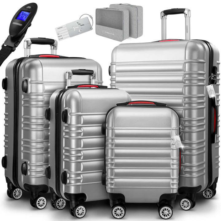 Monzana® 4tlg Kofferset Schloss Organizer Kofferwaage Gurt Gel-Griffe Zwillingsrollen Standfüsse Tro