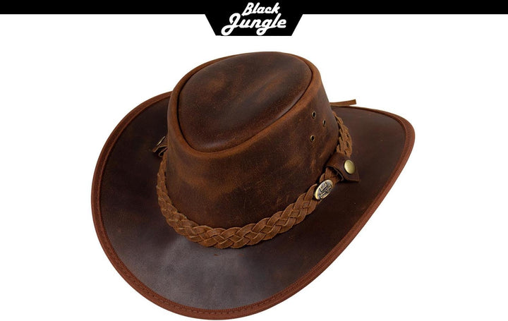 Black Jungle Bulat Lederhut, Westernhut, Australienhut, Cowboyhut S Ocker, S Ocker