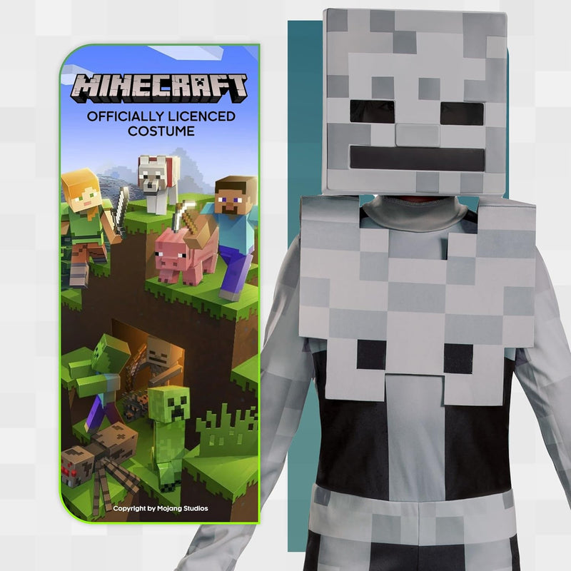 Minecraft Skeleton Costume for Kids, Video Game Inspired Character Outfit, Classic Child Size, XL