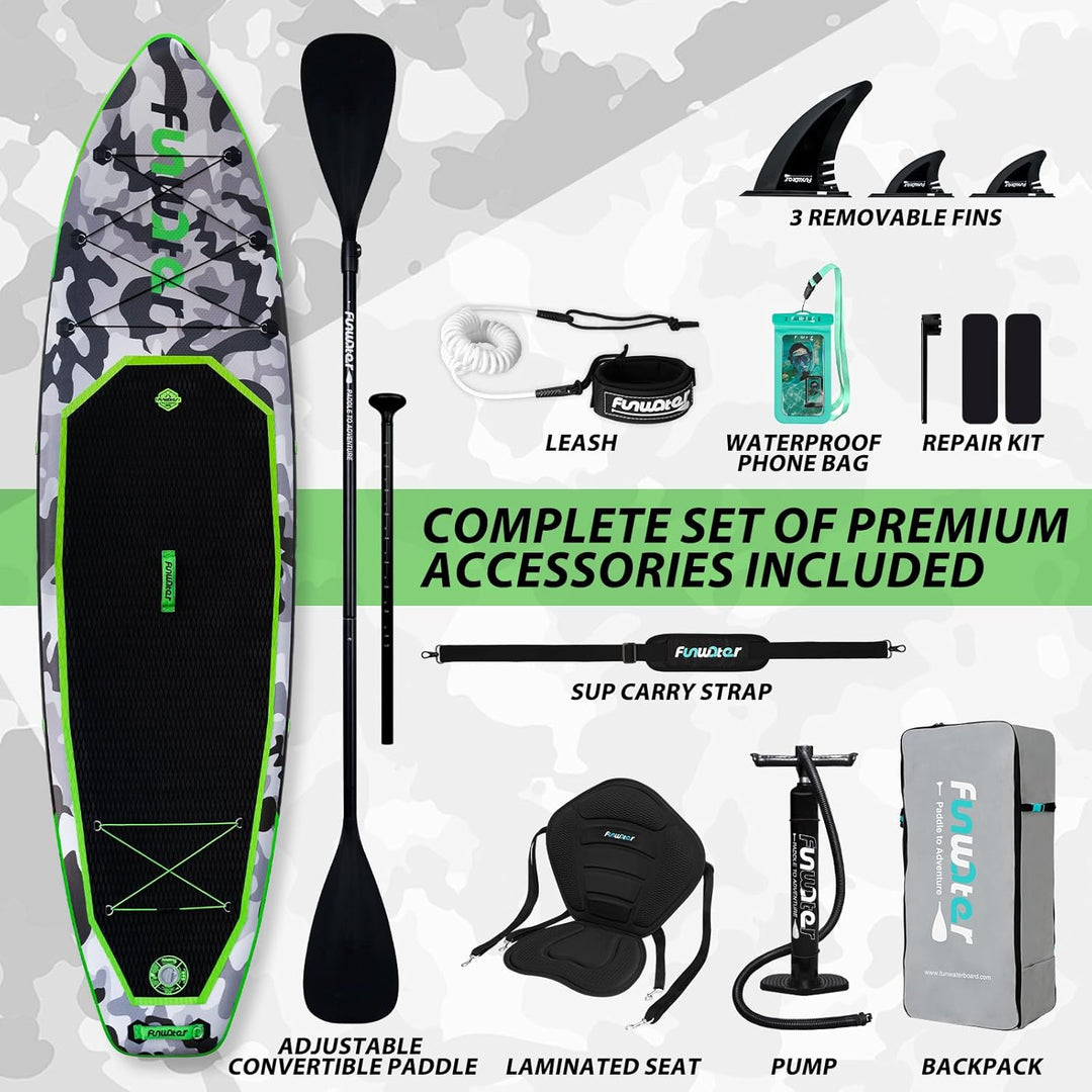 FunWater 10'6"–11'6" SUP Board, aufblasbares Stand-Up Paddle Board für alle Könnensstufen, ideal für