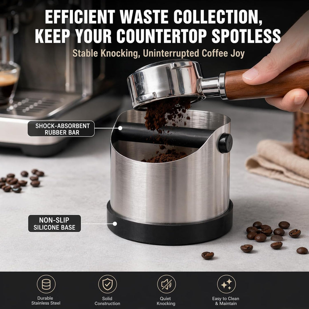 Espresso-Knockbox Kaffeesatz 1.2L Gross Silber Entsorgungsbox Knock Box Abklopfbehälter für Siebträg
