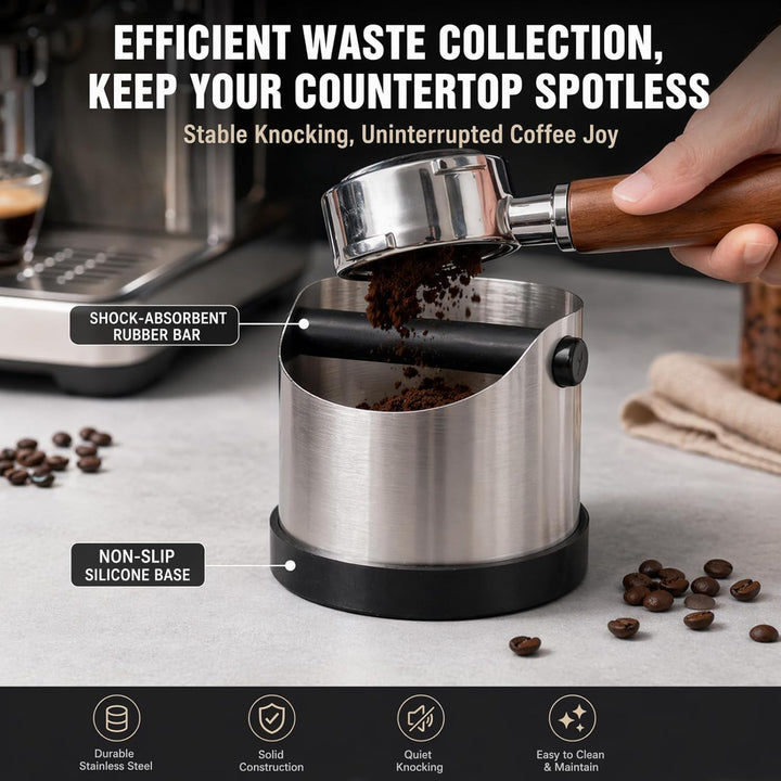 Espresso-Knockbox Kaffeesatz 1.2L Gross Silber Entsorgungsbox Knock Box Abklopfbehälter für Siebträg