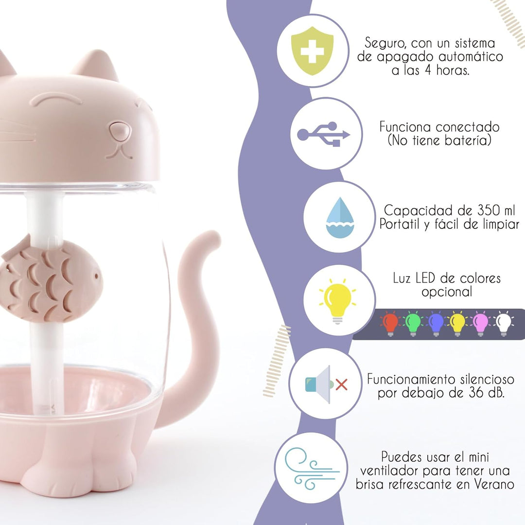 Mini-Luftbefeuchter für Kinder, 350 ml, mit LED-USB-Licht und Mini-Ventilator, leiser kalter Nebel f