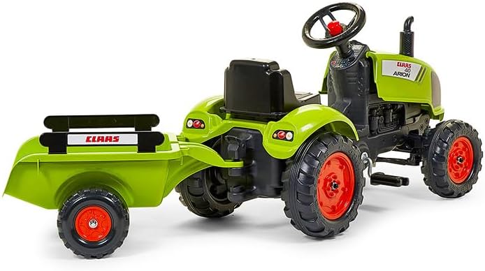 Falk Claas Trettraktor mit Anhänger für Kinder ab 2 Jahren I Traktor mit Lenkrad mit Hupe in Khaki g
