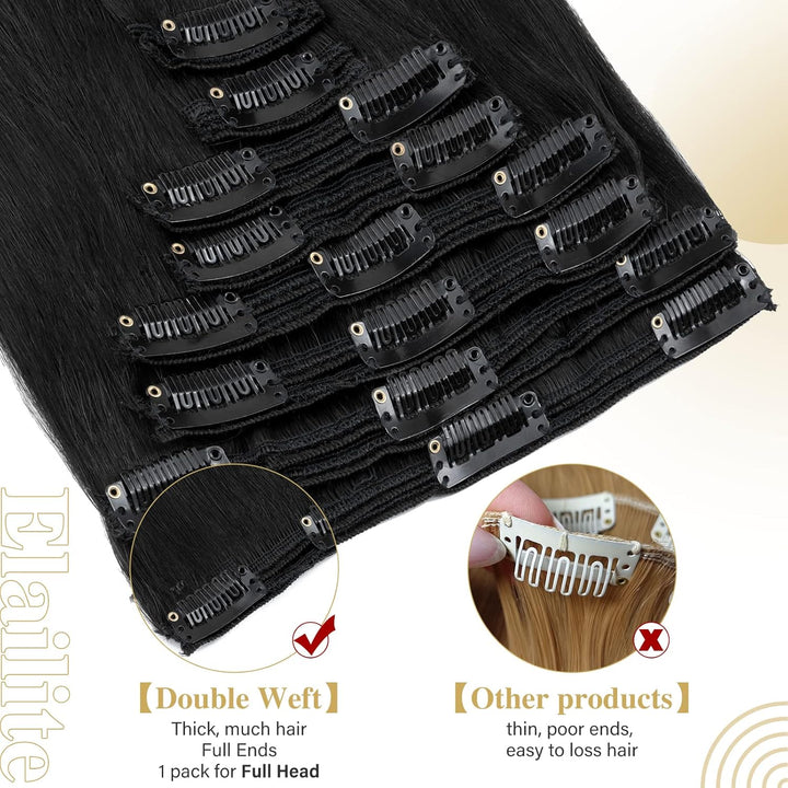 Elailite Clip in Extensions Echthaar Doppelt Tressen für Mädchen Haarverlängerung Haarteil 8 Teilig