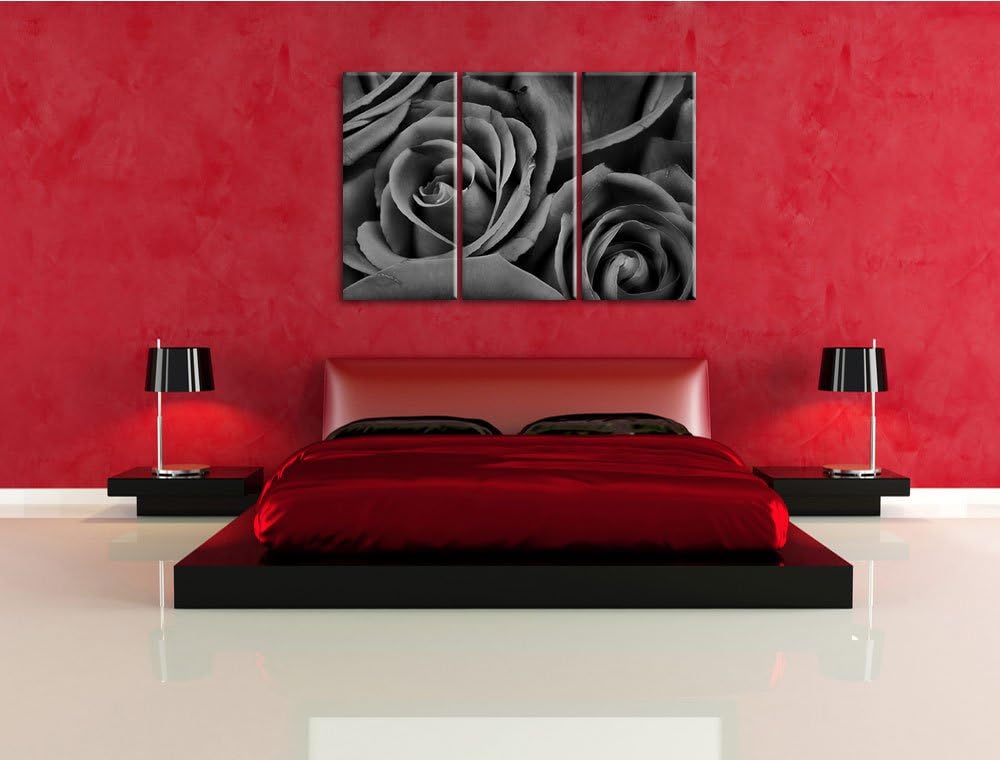 Pixxprint rote Rosen als Leinwandbild/Grösse: 3 Teilig (120x80) cm/Wandbild/Kunstdruck/fertig bespan