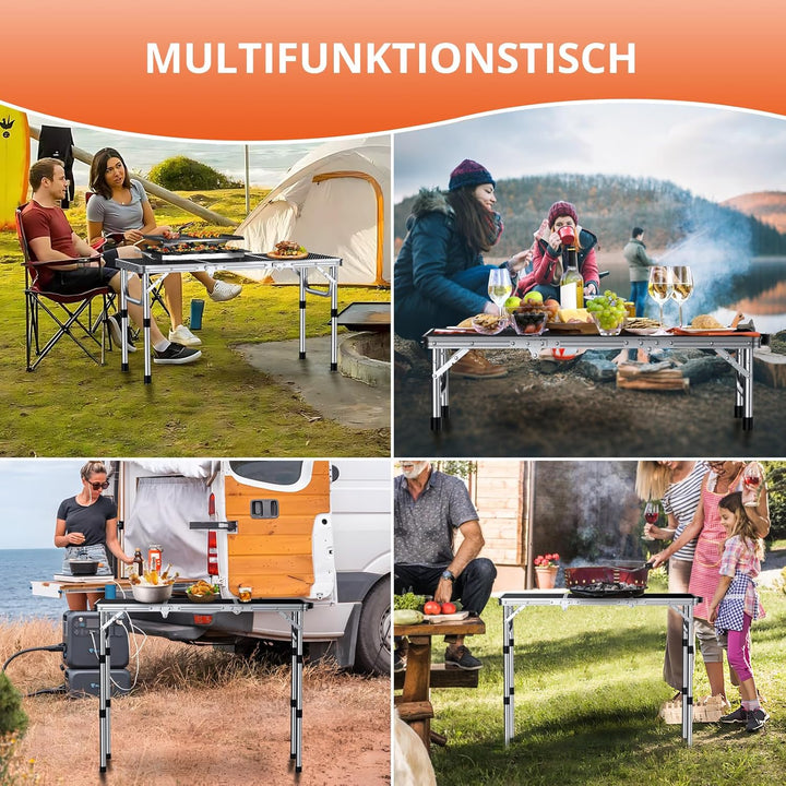 FUNYKICH Tragbarer Grilltisch 87 x 40cm,Campingtisch Klappbar mit 3 Höhen Verstellbarer(26/48/70cm)