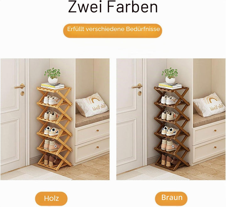 kiss me Vertikales Schmales Schuhregal,Tragbare Holz Schuhregale,Ohne Installation,Bambus Faltbare S
