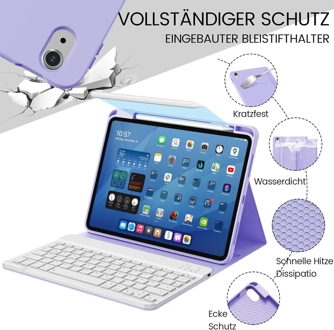 GKABXY Hülle mit Tastatur für iPad A16 11 Generation 2025/10 Generation 2022(11/10.9 Zoll), Soft TPU